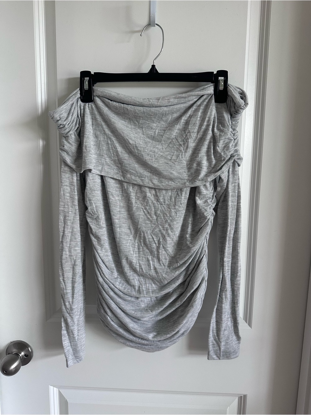 Abercrombie & Fitch Light Gray Off‑Shoulder Ruched Top